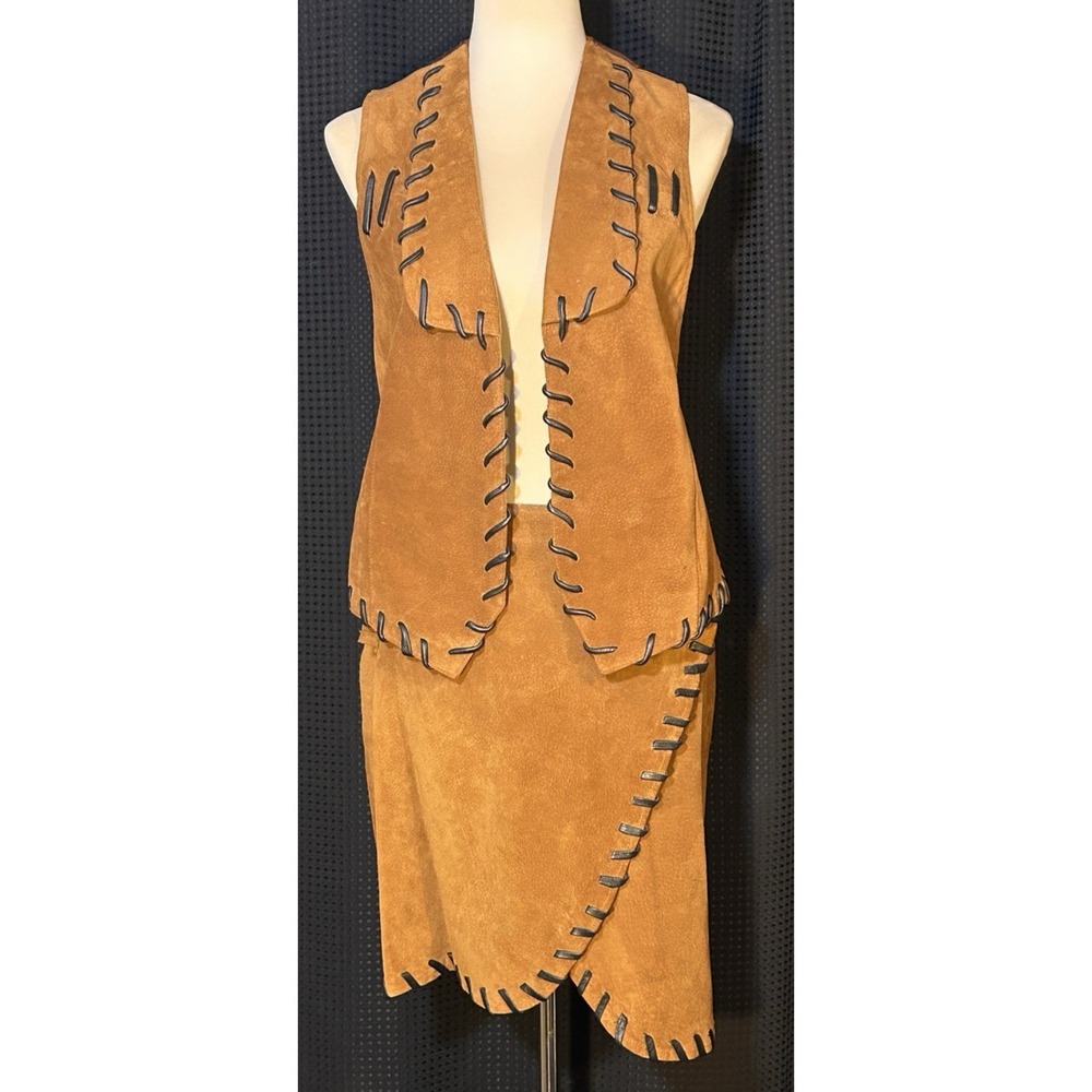 VTG Cedars Suede Leather 2-Piece Set Skirt/Vest Large Cowgirl Western Festival M